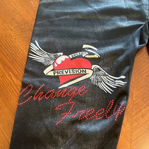 Zora Black & Red Jeans Look Knit Lightweight Leggings One Size NWT - Picture 5 of 9